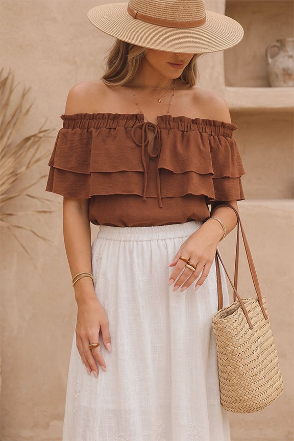 Dream Big Brown Off Shoulder Blouse