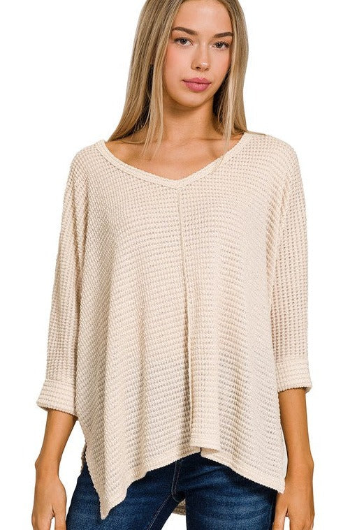 RESTOCK Treat Her Right Beige Knit Top