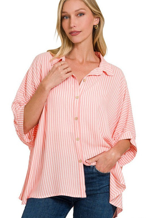 Simple In Stripes Coral Striped Blouse