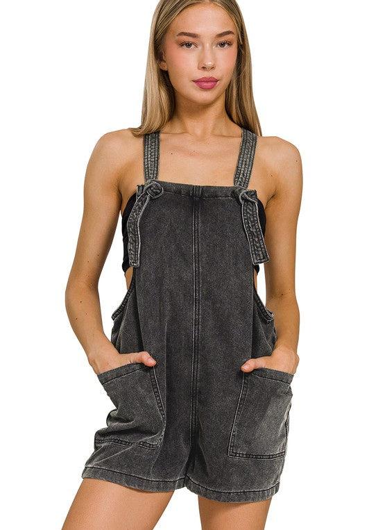 Before You Go Black Mineral Wash Romper