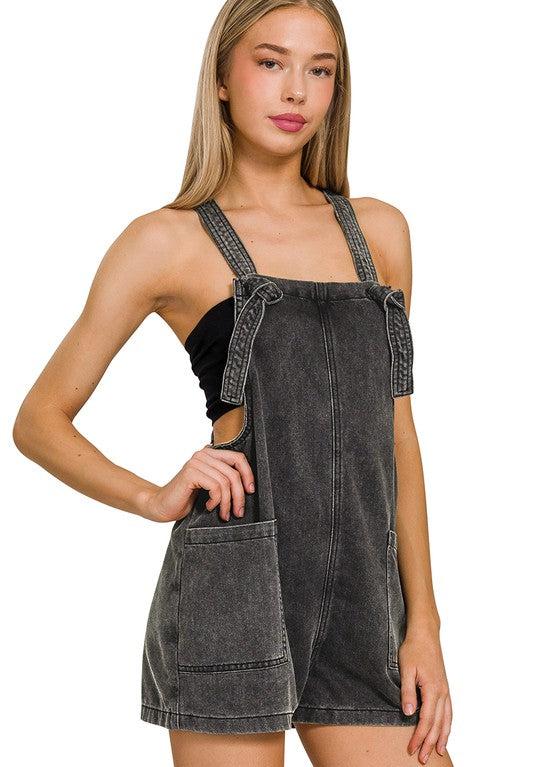 Before You Go Black Mineral Wash Romper