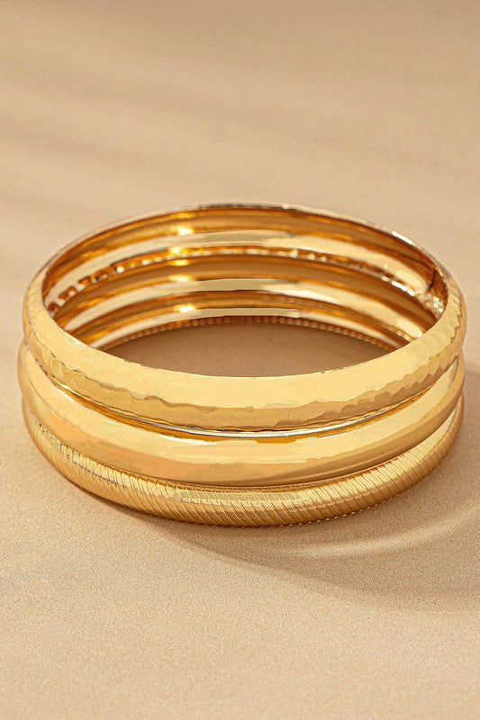 Set Of 3 Mixed Finish Metal Bangle Set