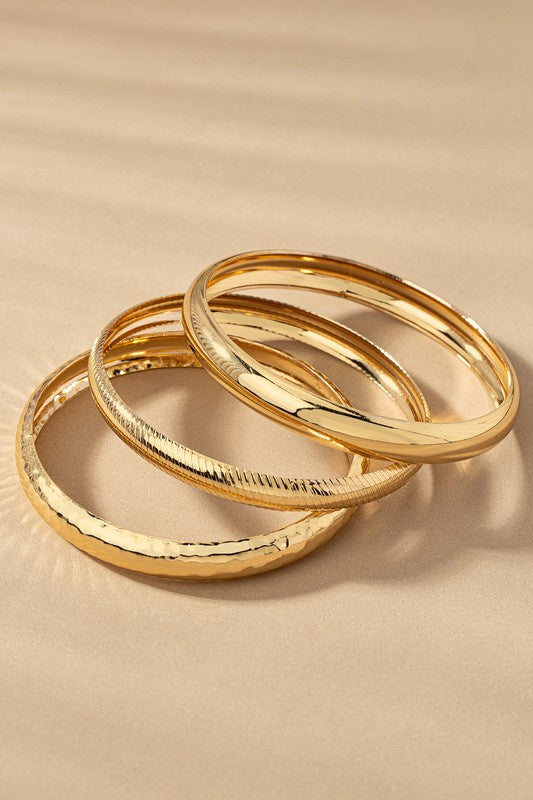 Set Of 3 Mixed Finish Metal Bangle Set