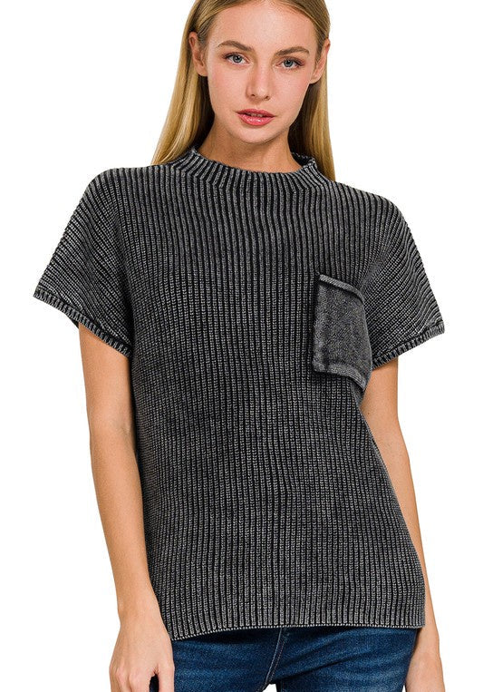 Time Will Tell Black Mineral Wash Knit Top