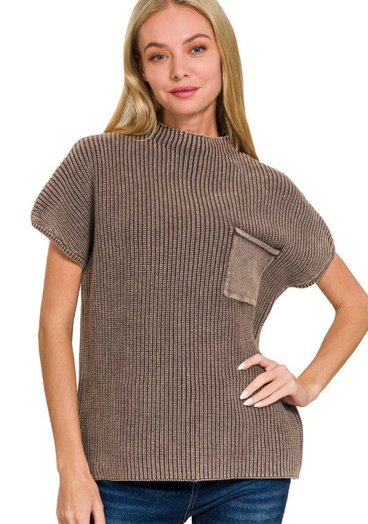 Not Here For A Long Time Brown Mineral Wash Knit Top
