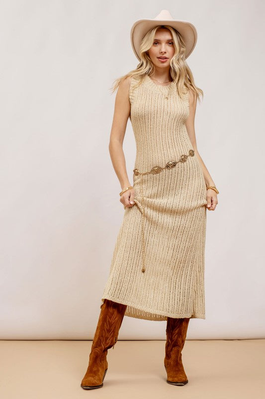 Minding My Own Taupe Knit Mid Maxi
