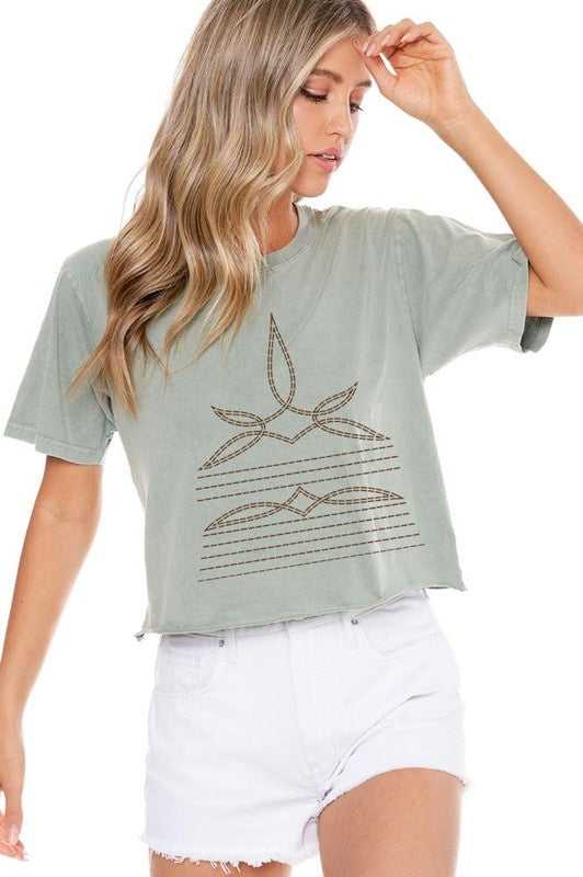 Sure Thing Cowboy Sage Boot Stitch Graphic Tee