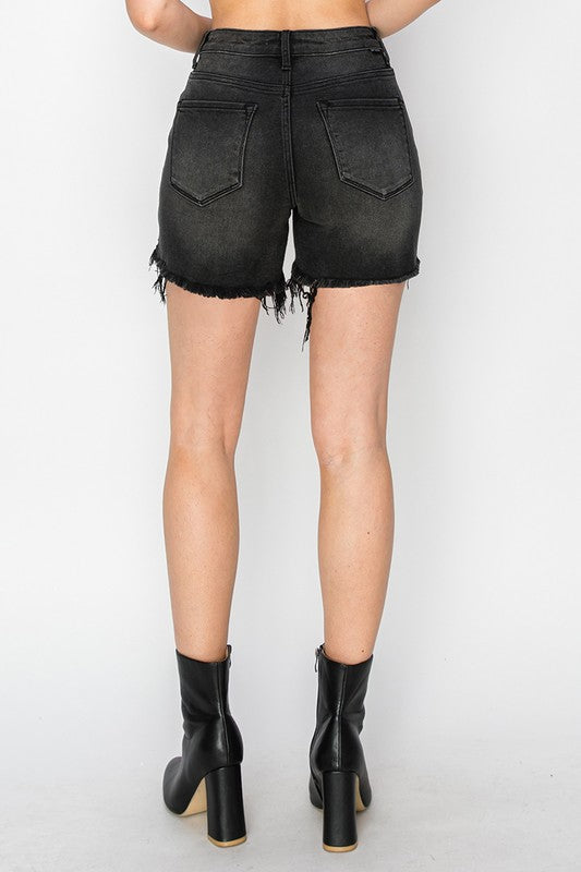 Backstage Pass Black Distressed Risen Shorts