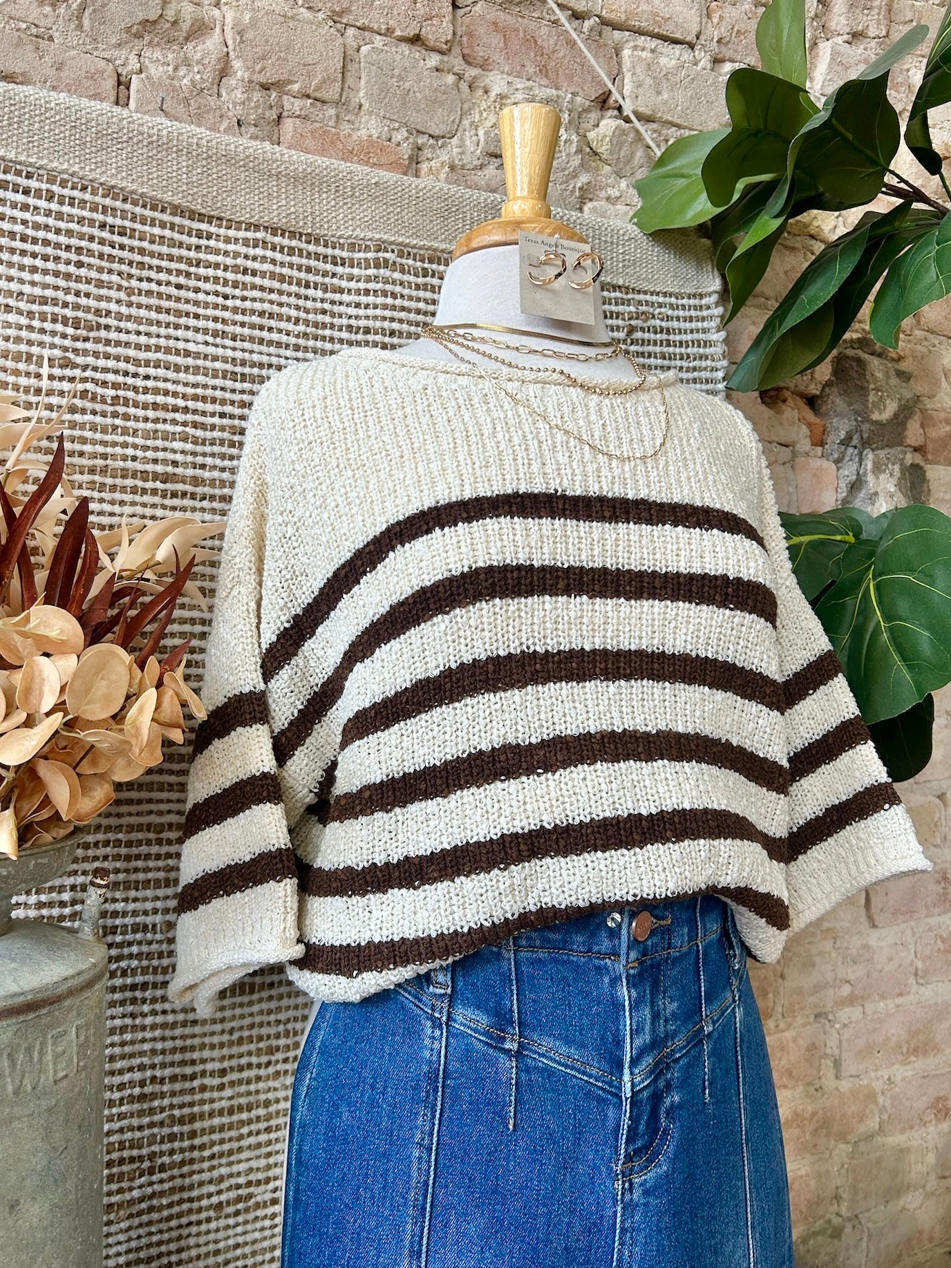 Simply The Best Ivory & Brown Striped Sweater