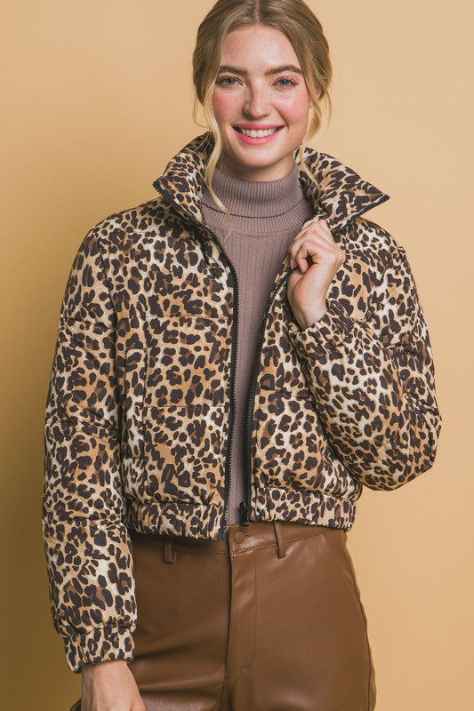 Picked You Just For Myself Leopard Print Puffer Jacket