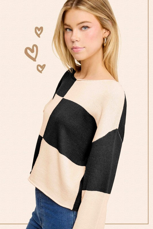 Check This Out Black Checkered Sweater