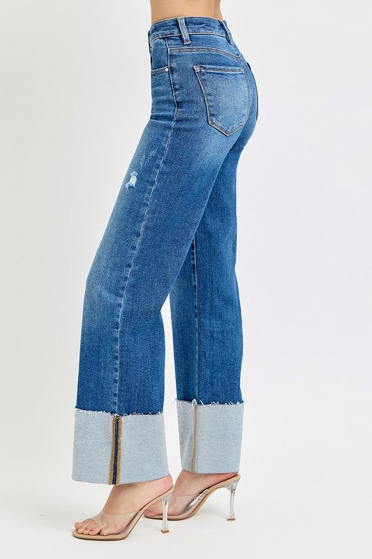 Count Your Blessings Cuffed Wide Leg Risen Jeans