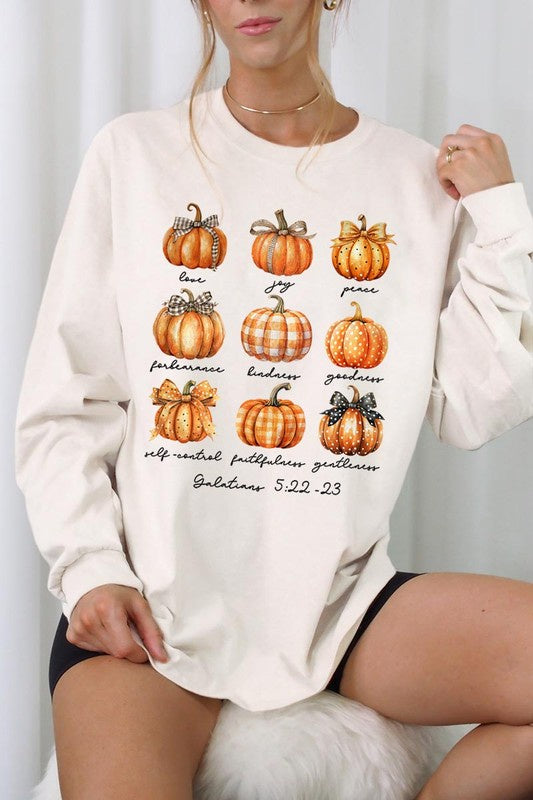 Beige Pumpkin Long Sleeve Graphic Tee