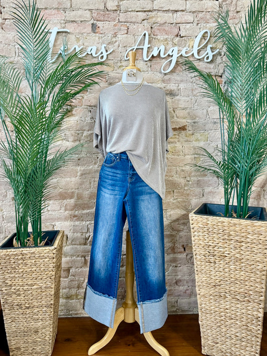 Sunglasses & Sunshine Mocha Oversized Striped Top