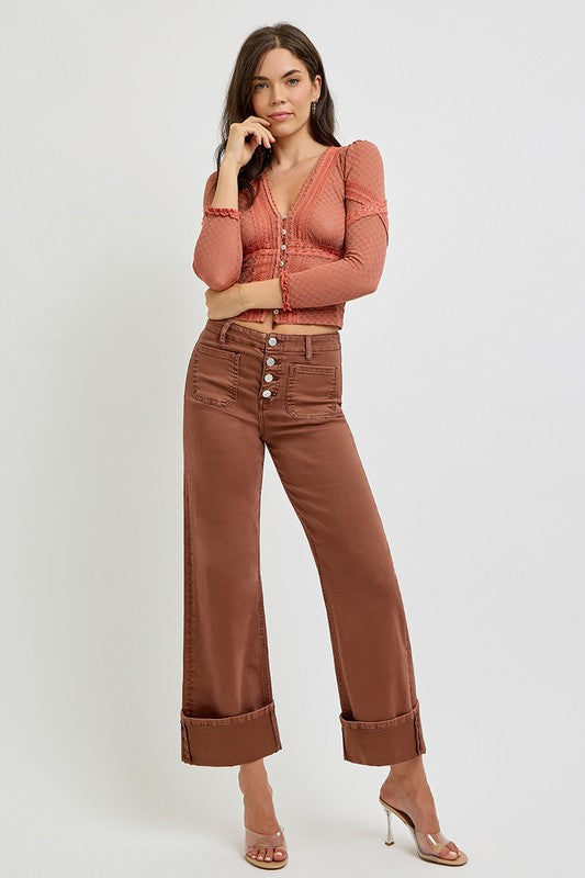 Well Balanced Brown Wide Leg Risen Jeans