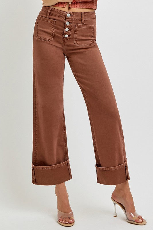 Well Balanced Brown Wide Leg Risen Jeans