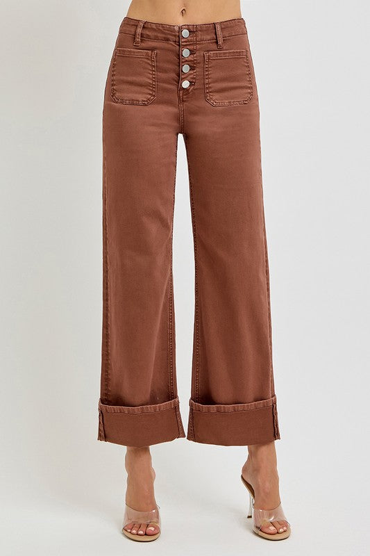 Well Balanced Brown Wide Leg Risen Jeans