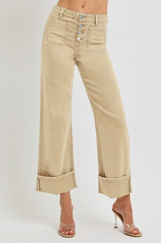 Kick Off Wide Leg Khaki Risen Jeans