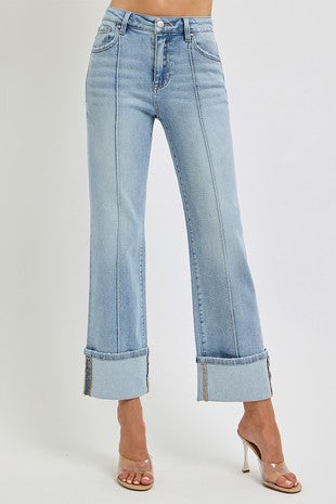 Just Livin' Light Wash Wide Leg Risen Jeans