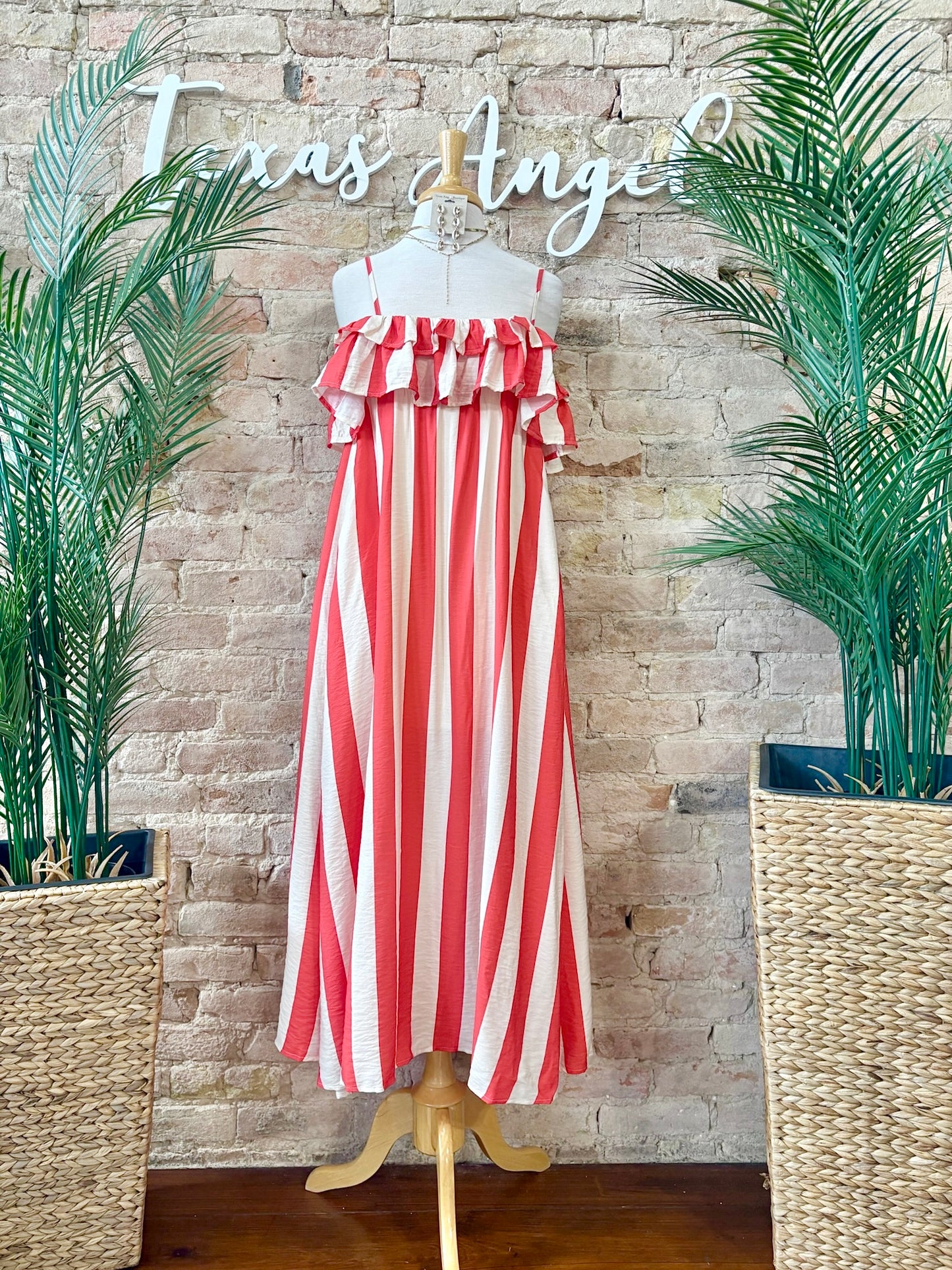 Right From The Start Red Ruffled Striped Maxi