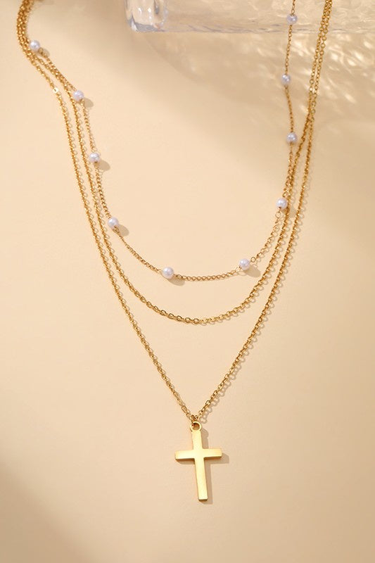 Gold Cross Layered Necklace