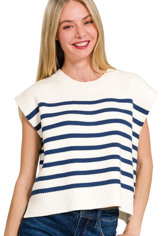 Stay Around For Awhile Navy Striped Top