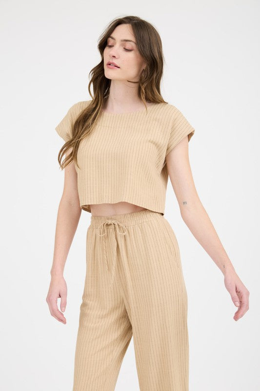 On Lake Time Tan Linen Top