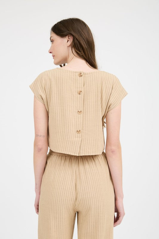 On Lake Time Tan Linen Top