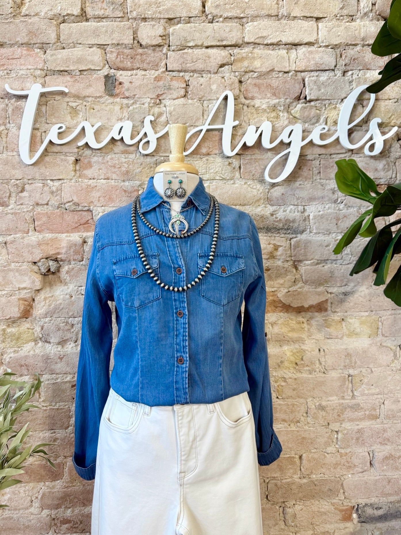 What Dreams Are Made Of Medium Wash Chambray Denim Top