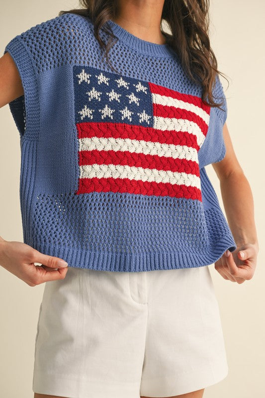 All American Girl USA Flag Blue Knit Top
