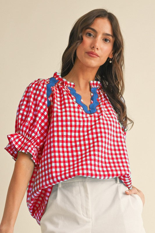 Proud To Be An American Red Plaid Blouse