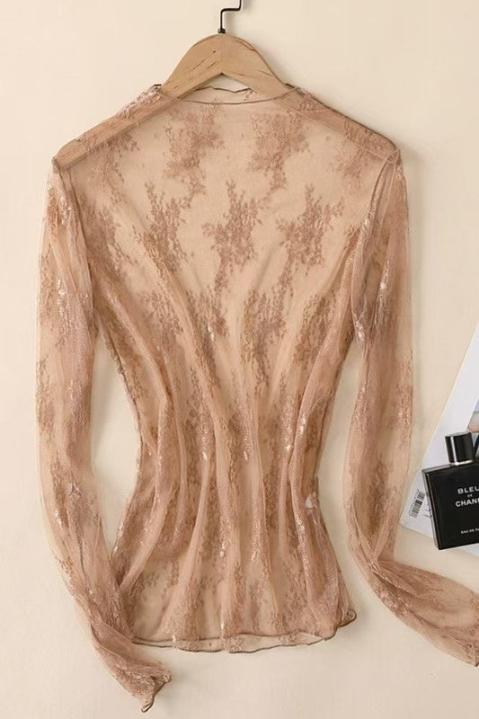 Lovely In Lace Light Brown Lace Top
