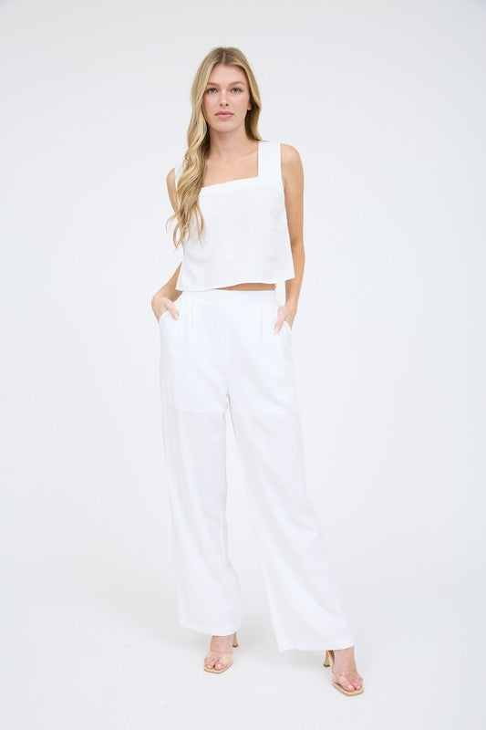 Wake & Lake White Linen Tank
