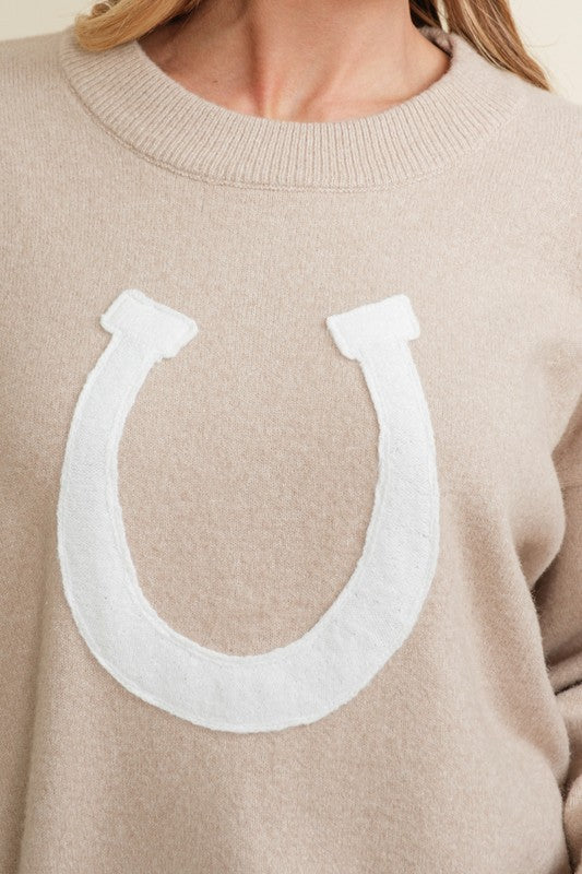 Bareback Rider Beige Horseshoe Sweater