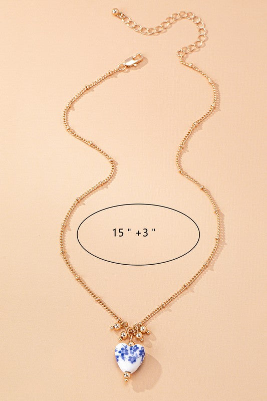 Blue Willow Heart Gold Necklace