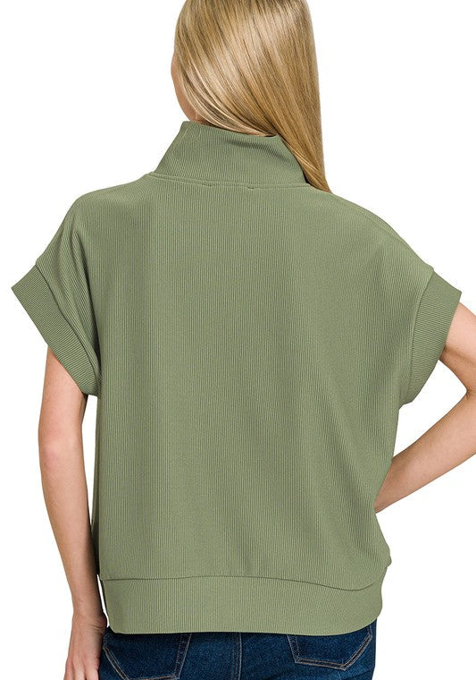 Just A Matter Of Time Olive Zip Up Top