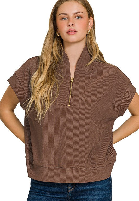 Just A Matter Of Time Brown Zip Up Top