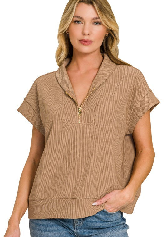 Time Will Tell Tan Zip Up Top