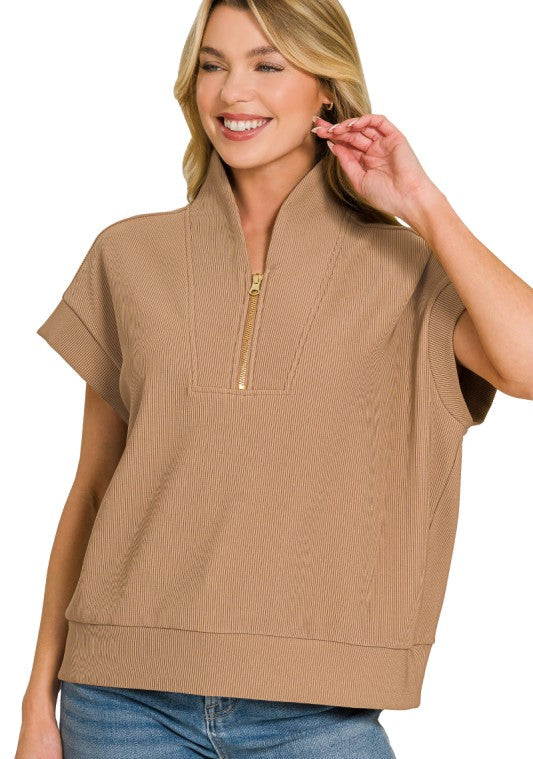 Time Will Tell Tan Zip Up Top