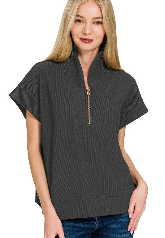 Just A Matter Of Time Black Zip Up Top