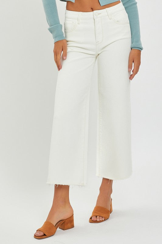 Wine Night Cream Crop Wide Leg Risen Jeans