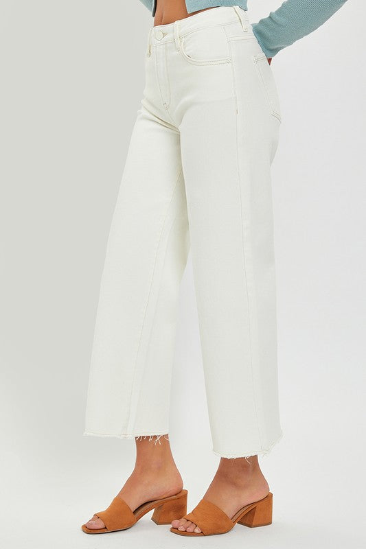Wine Night Cream Crop Wide Leg Risen Jeans