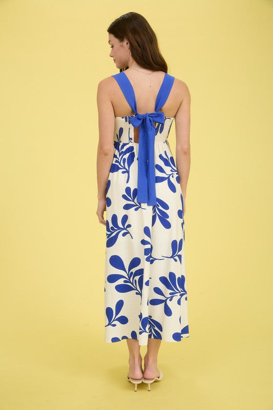 50% Off - Radiant Royal Blue Leaf Maxi Dress