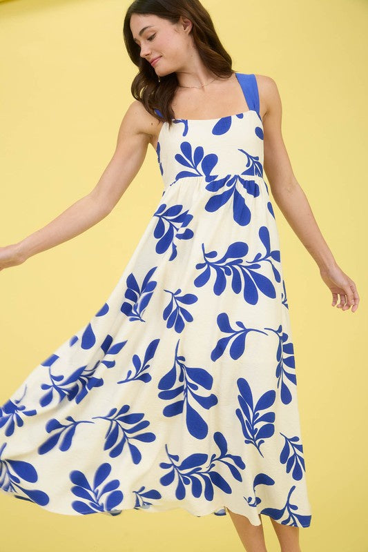 50% Off - Radiant Royal Blue Leaf Maxi Dress