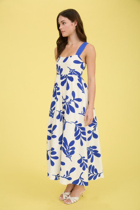 50% Off - Radiant Royal Blue Leaf Maxi Dress