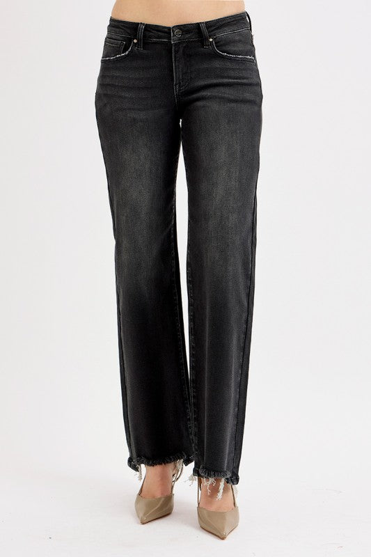 Lets Bet On It Black Wide Leg Risen Jeans