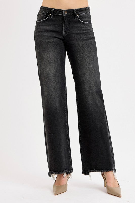 Lets Bet On It Black Wide Leg Risen Jeans