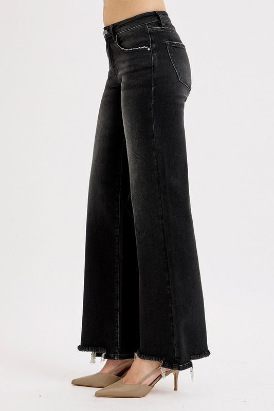 Lets Bet On It Black Wide Leg Risen Jeans