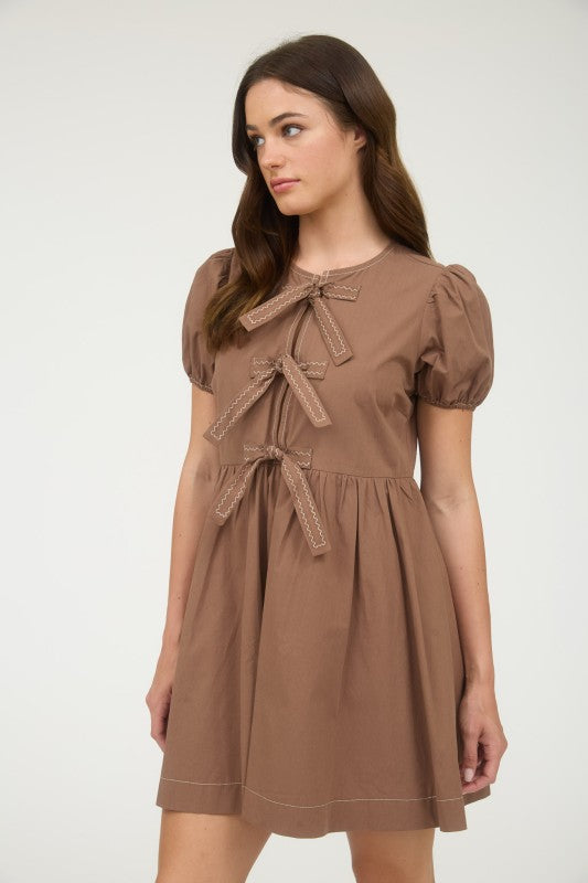 Ribbons & Bows Brown Babydoll Dress