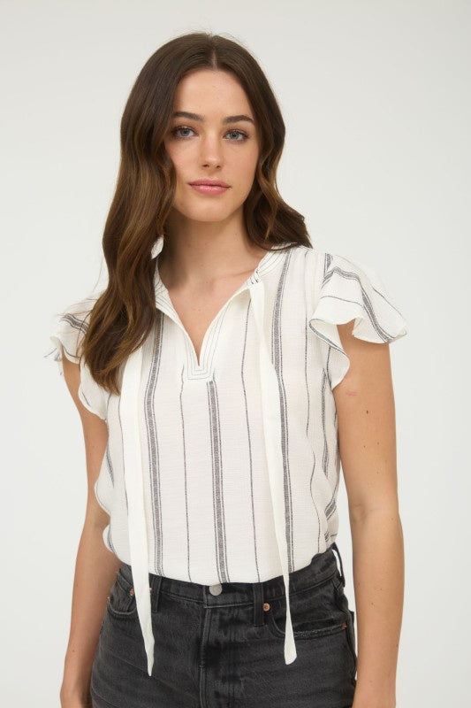 40% Off - Guitars & Cadillacs Grey Striped Top